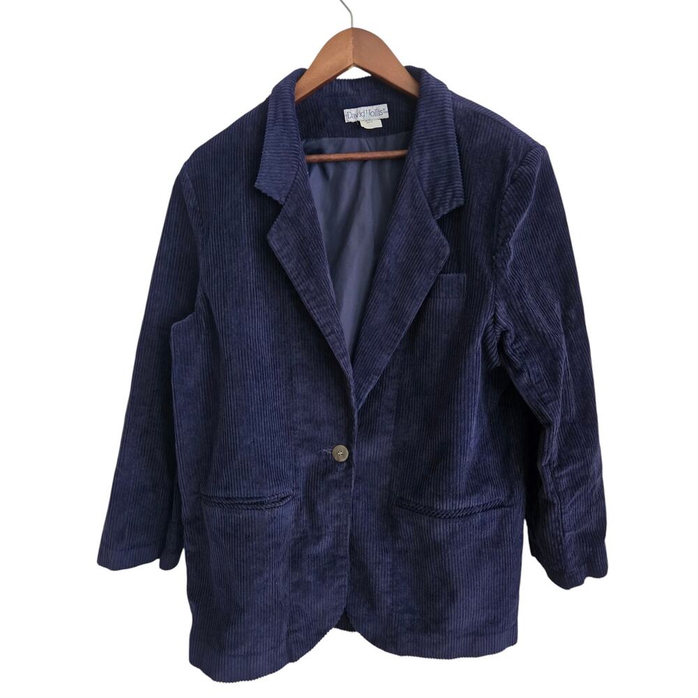 David Hollis Navy Corduroy Blazer Size 14 | Single Button Jacket
